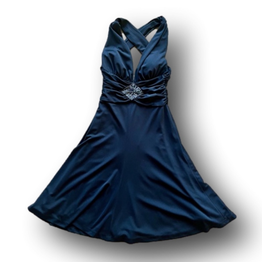 White House Black Market cross back halter cocktail dress